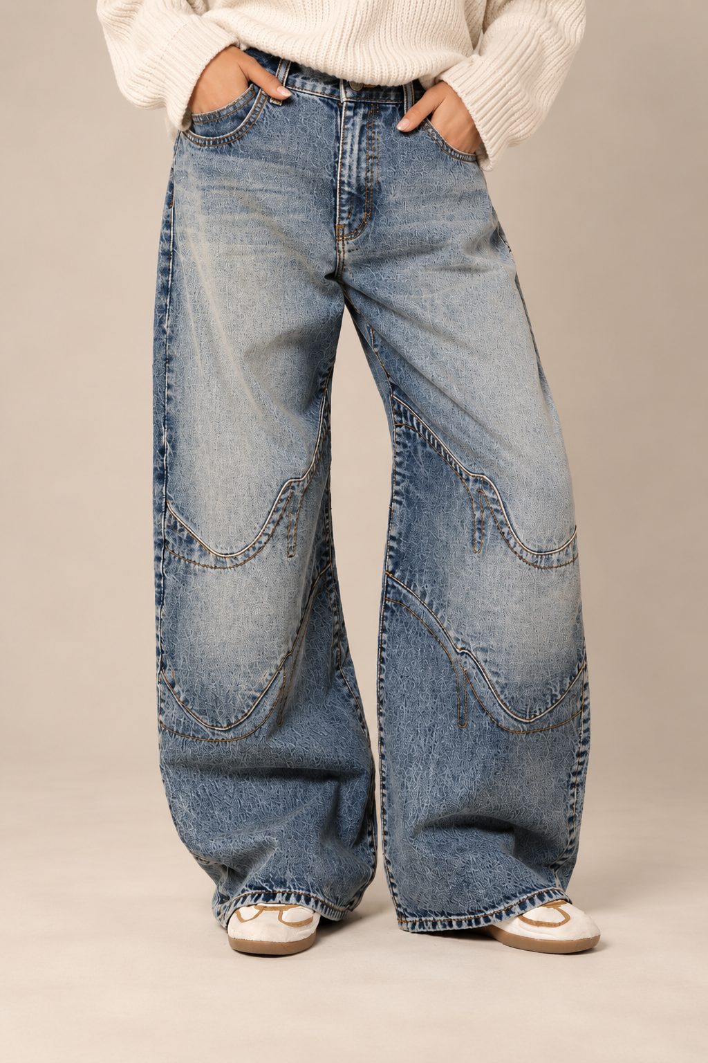 Pantalons en Jean Large à Taille Élastique — Style Urbain Décontracté