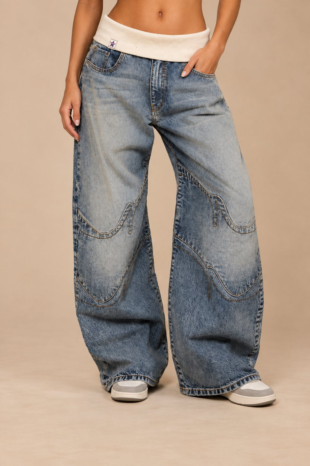 Pantalons en Jean Large à Taille Élastique — Style Urbain Décontracté