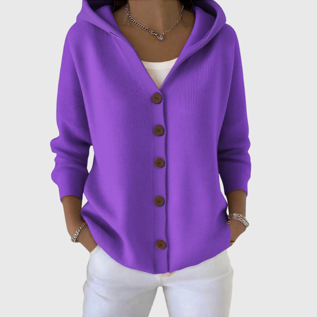 Cardigan à Capuche à Manches Longues pour Femmes avec Fermeture Boutonnée