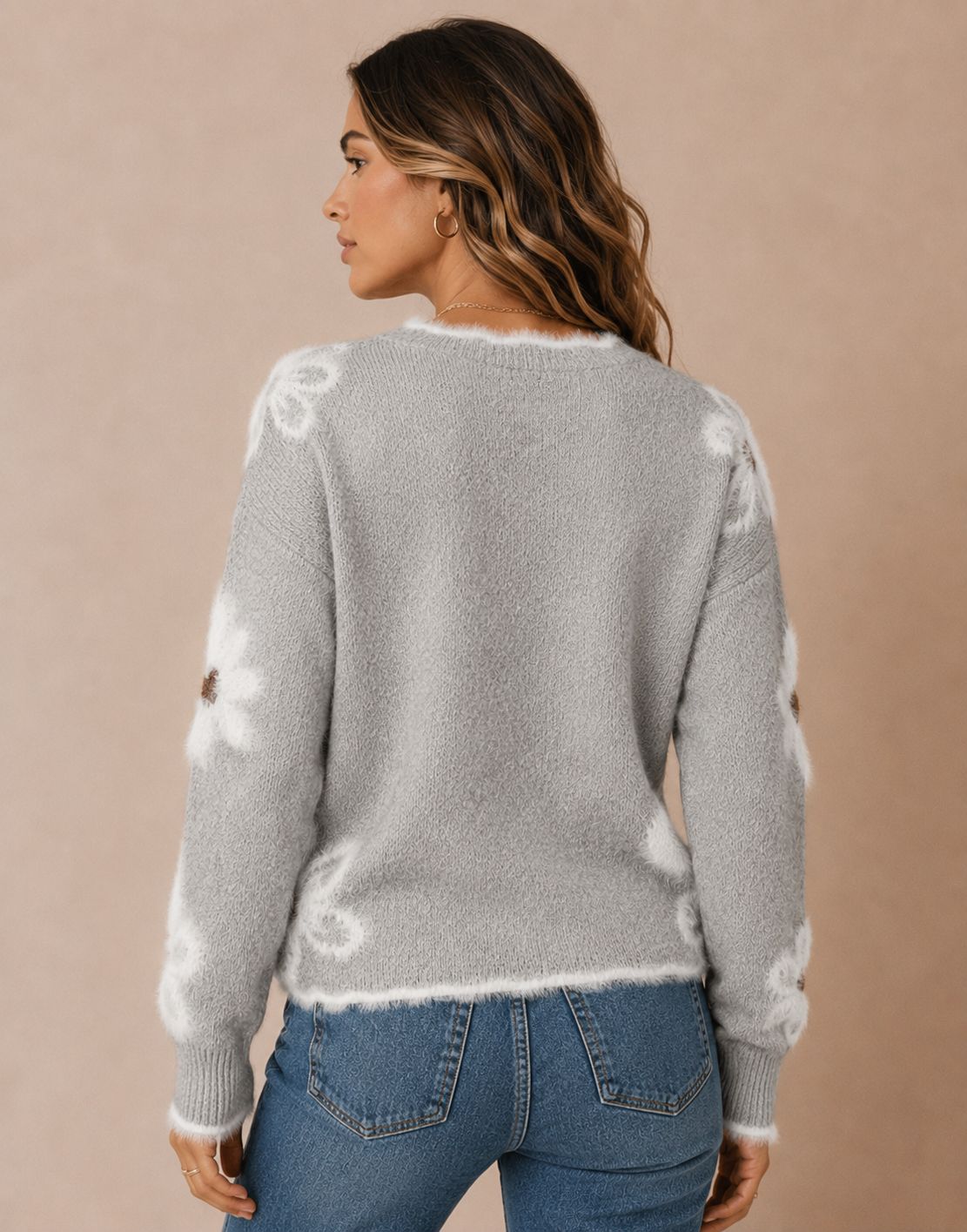 Pull V-neck en tricot floral pour femmes