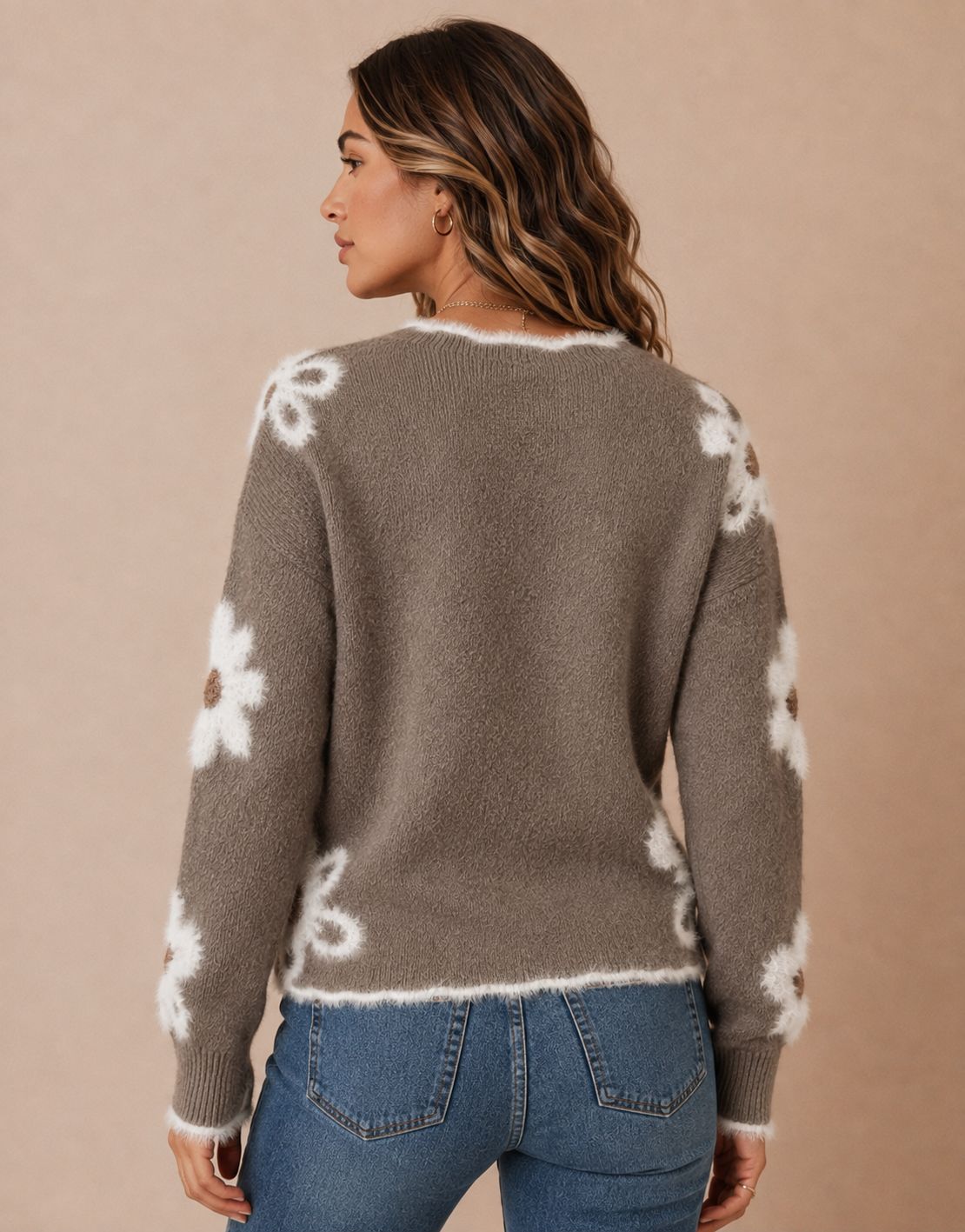 Pull V-neck en tricot floral pour femmes