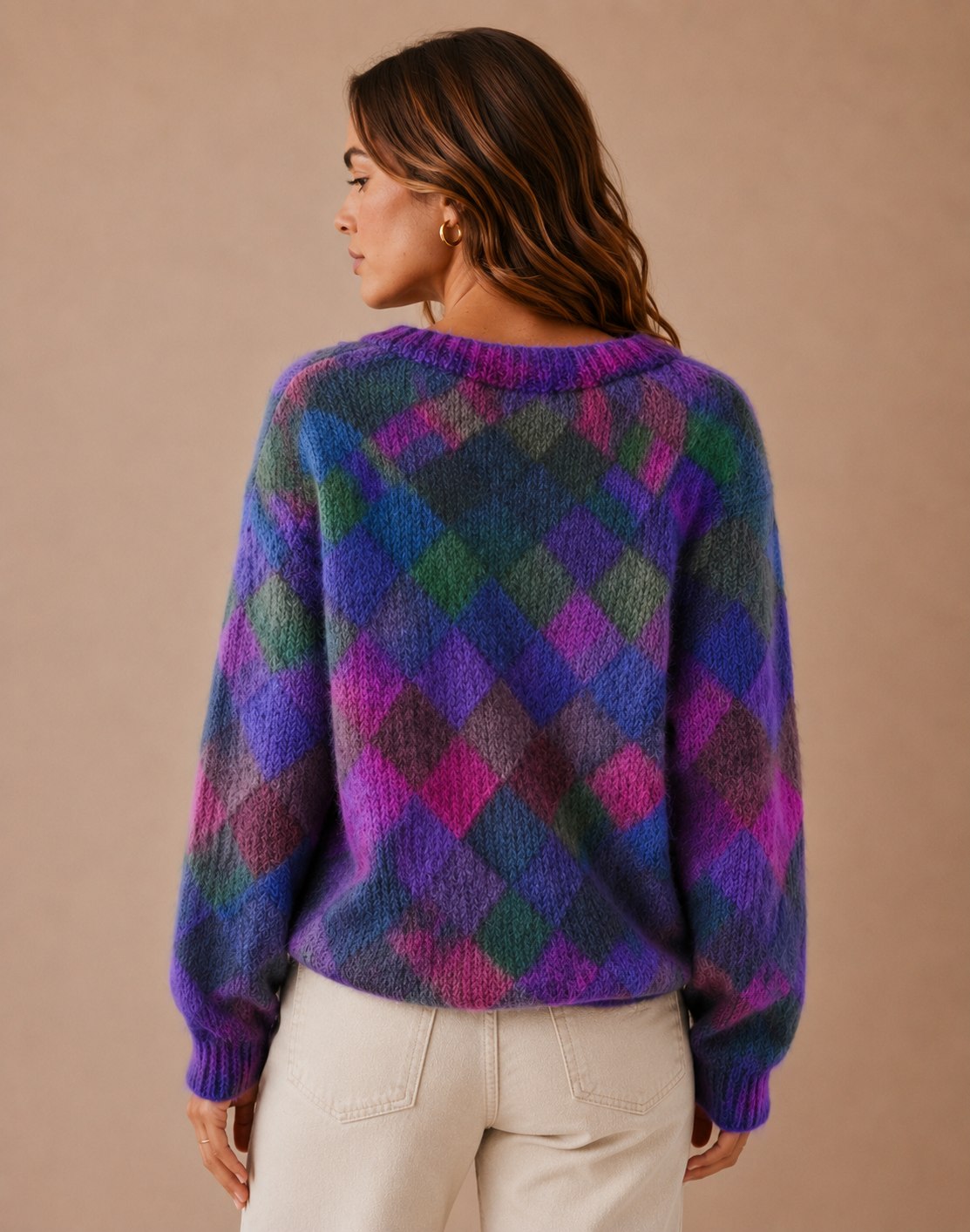 Pull Décontracté Femme avec Motif en Diamant