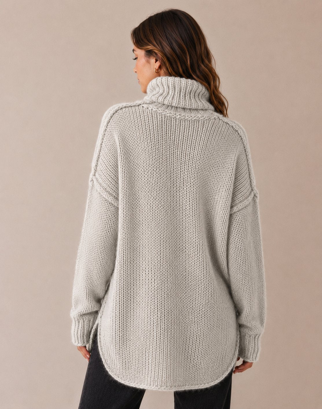 Pull Femme Oversize à Col Roulé en Tricot Épais