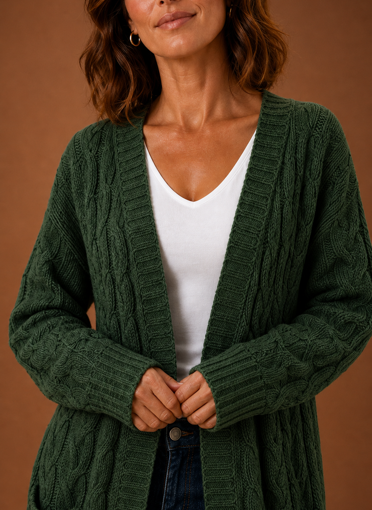 Cardigan long à capuche en tricot torsadé pour femmes