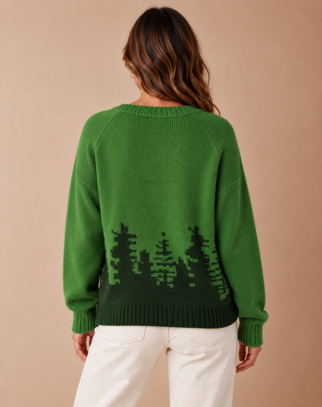 Pull en tricot pour femmes avec imprimé forêt