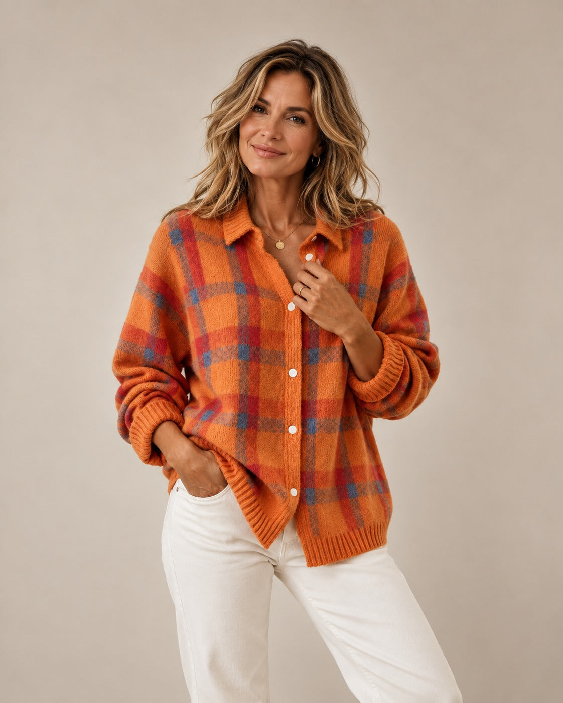 Gilet en Tricot à Carreaux pour Femmes — Design Rétro à Motif Check