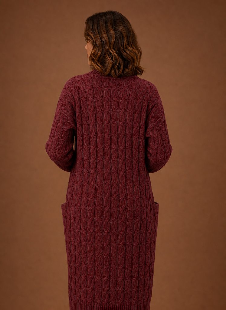 Cardigan long à capuche en tricot torsadé pour femmes