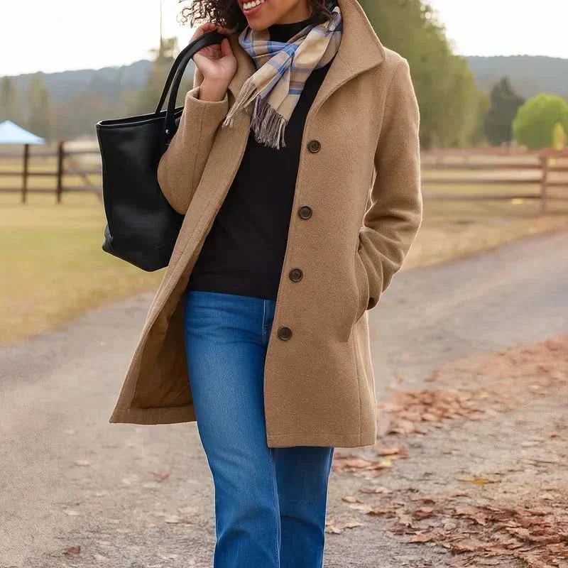 Manteau Peacoat à Manches Longues pour Femmes en Mélange de Laine
