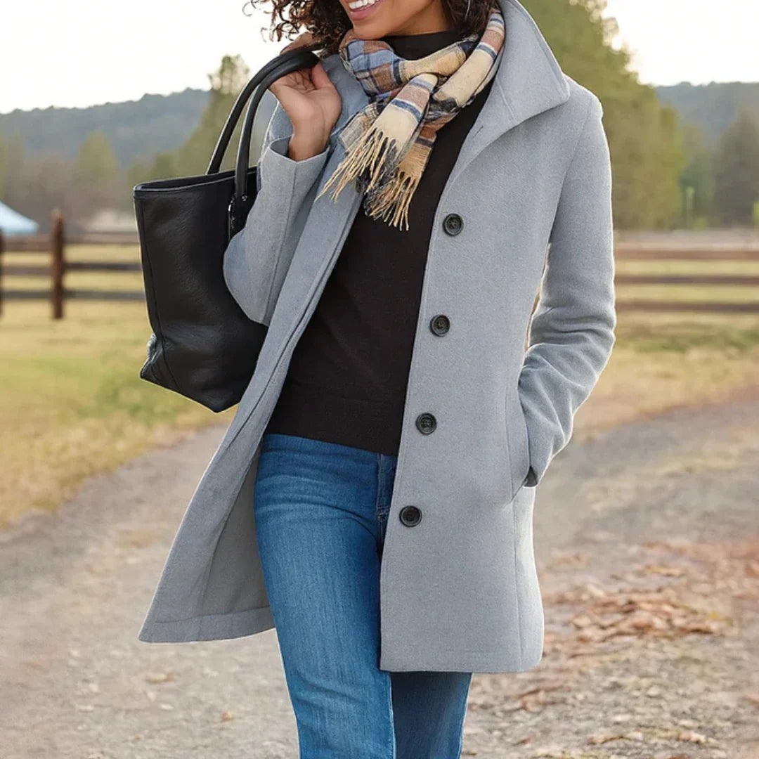 Manteau Peacoat à Manches Longues pour Femmes en Mélange de Laine