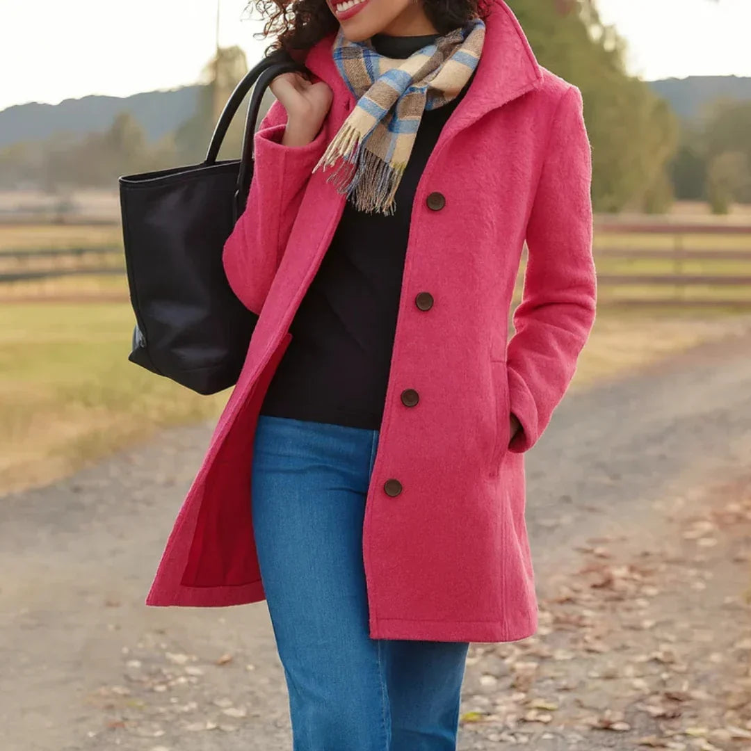 Manteau Peacoat à Manches Longues pour Femmes en Mélange de Laine