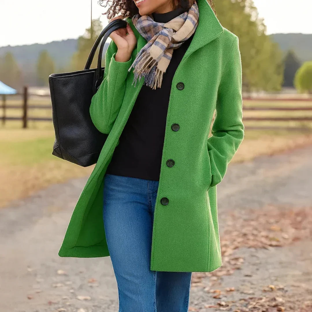 Manteau Peacoat à Manches Longues pour Femmes en Mélange de Laine