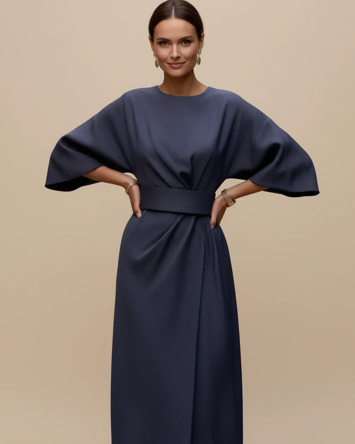 Robe Midi Chic avec Manches Bouffantes et Design Croisé