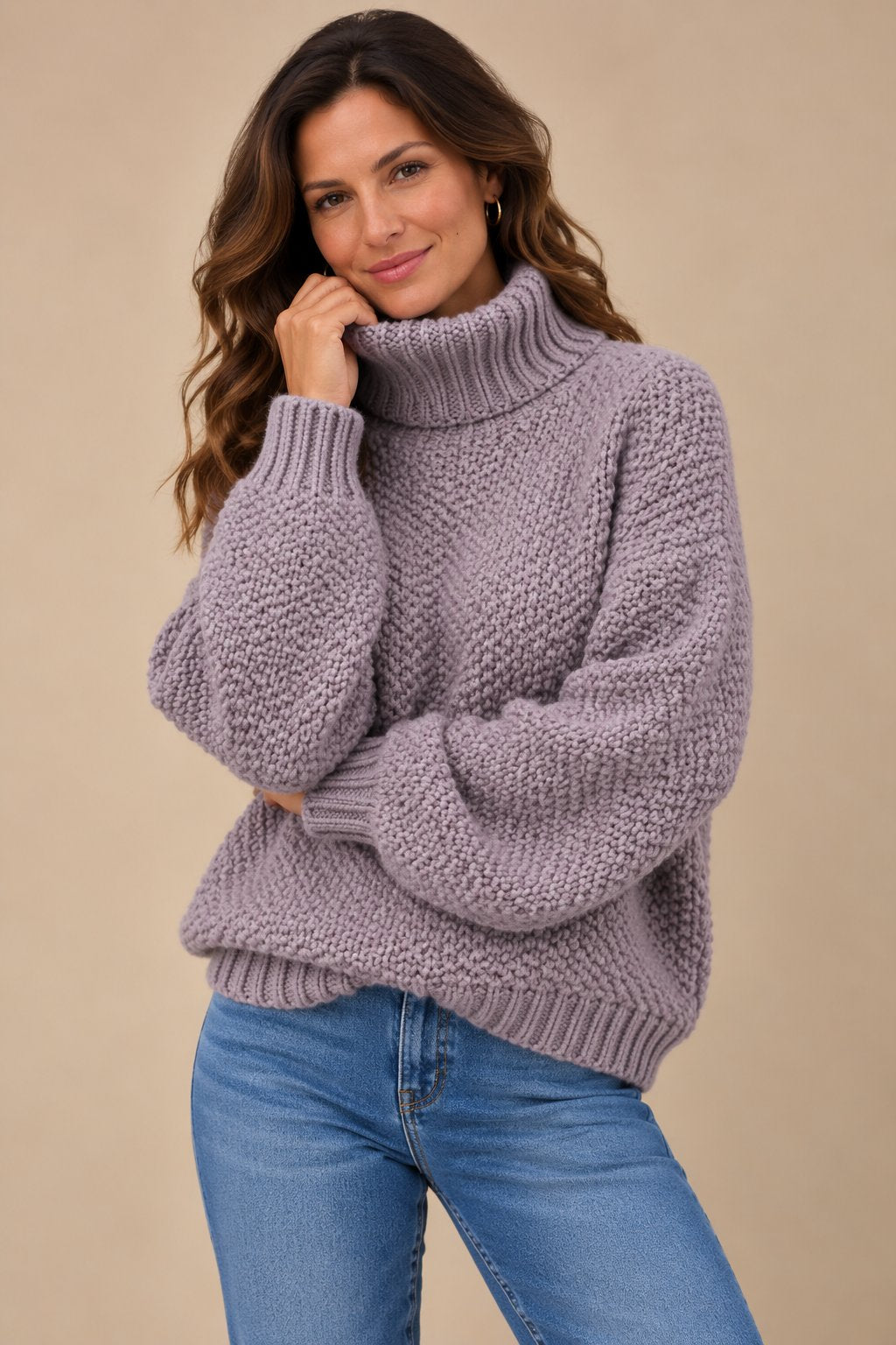 Pull Turtleneck Oversize Confortable pour Femmes — Design Tricoté Épais