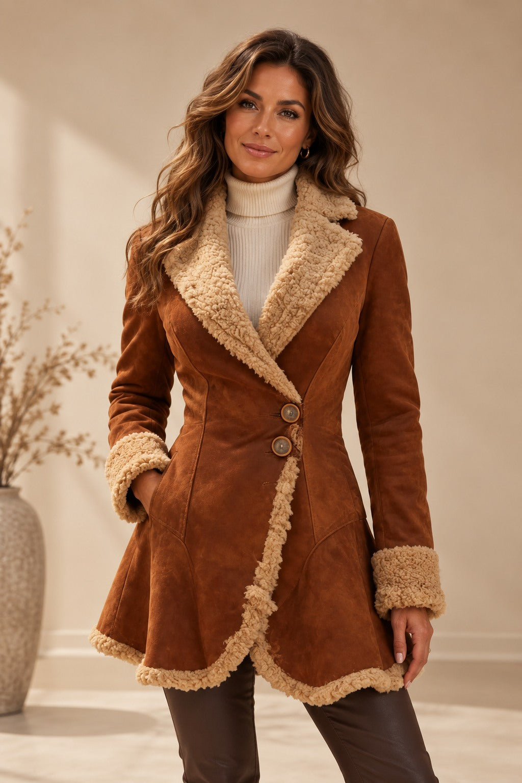 Manteau d'Hiver pour Femmes avec Fausse Fourrure et Ourlet Asymétrique