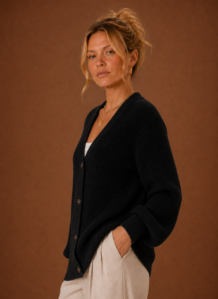 Cardigan en Tricot à Col V à Manches Longues pour Femmes