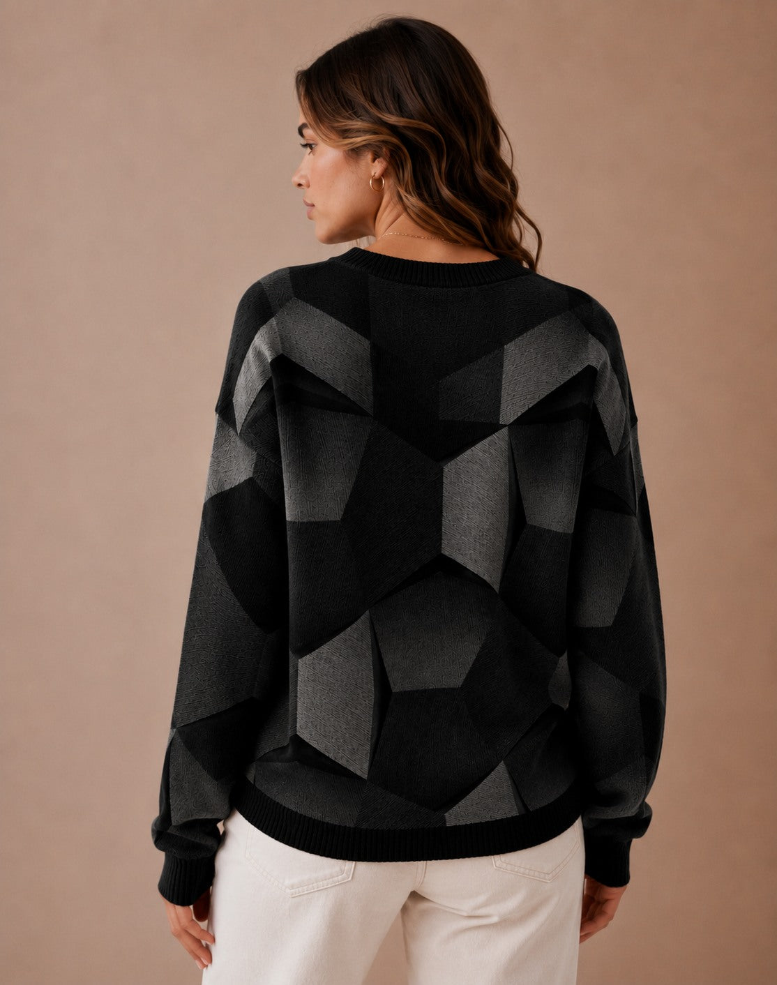 Pull à manches longues pour femmes avec motif tricot géométrique