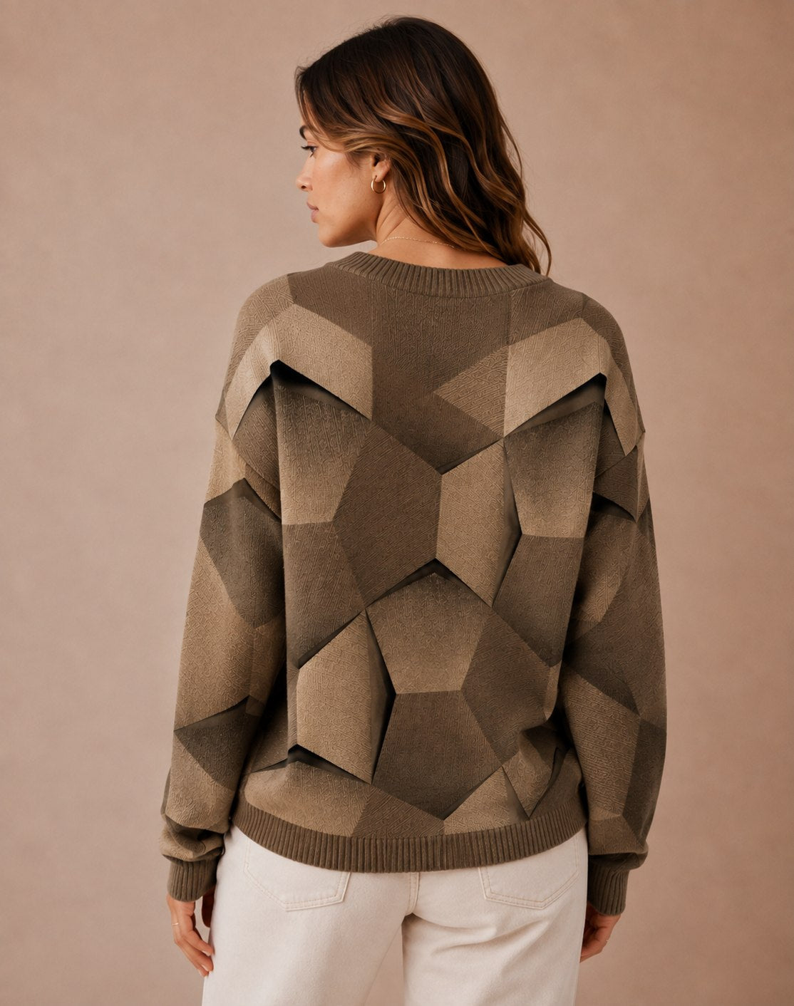 Pull à manches longues pour femmes avec motif tricot géométrique