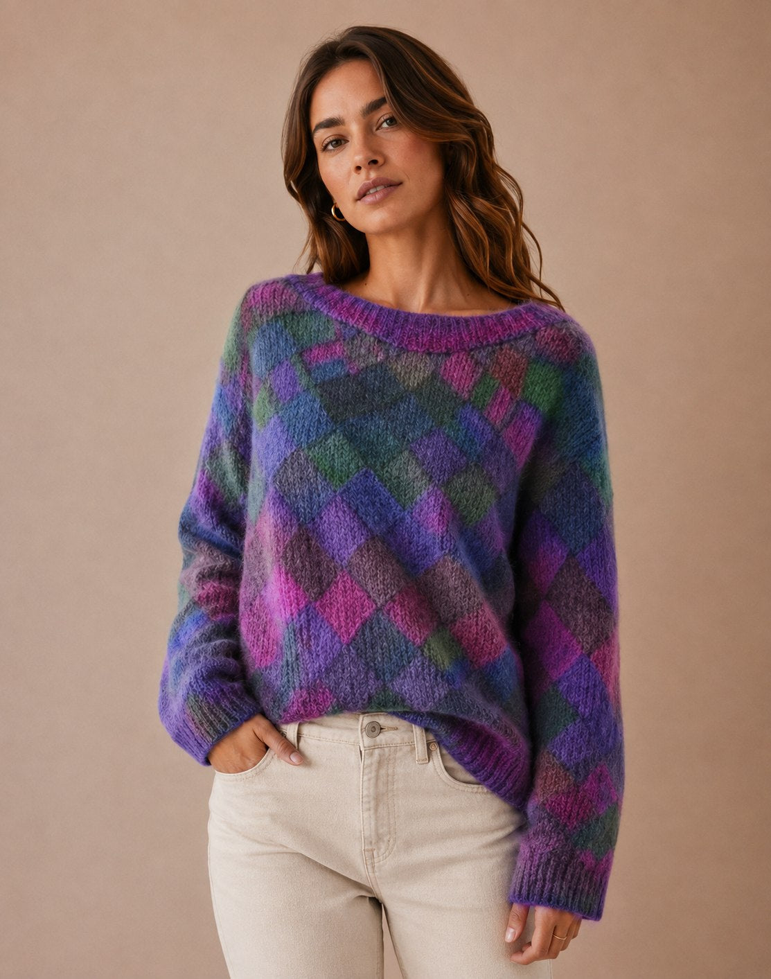 Pull Décontracté Femme avec Motif en Diamant