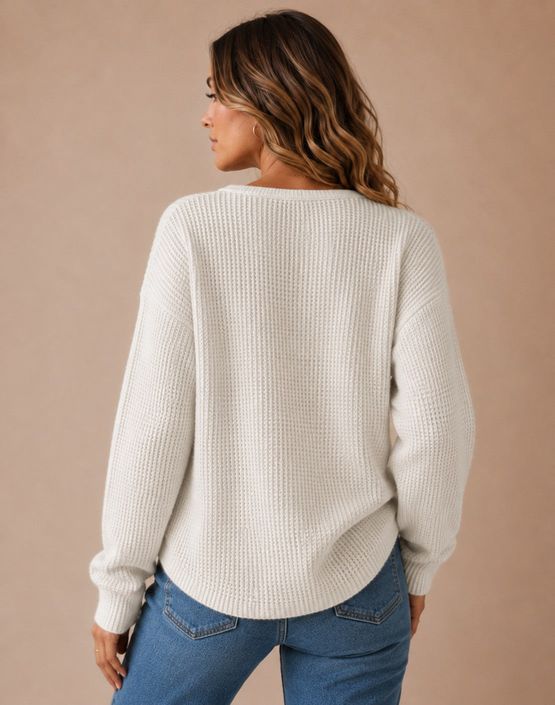 Pull Henley en Tricot Waffle pour Femmes