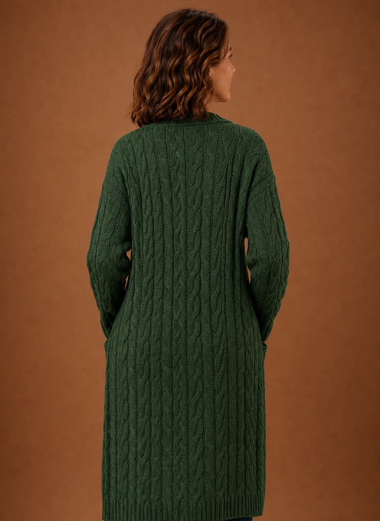 Cardigan long à capuche en tricot torsadé pour femmes