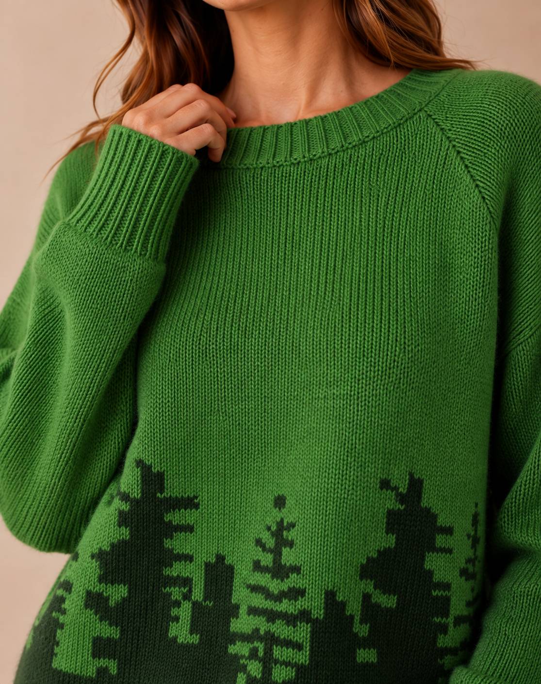 Pull en tricot pour femmes avec imprimé forêt
