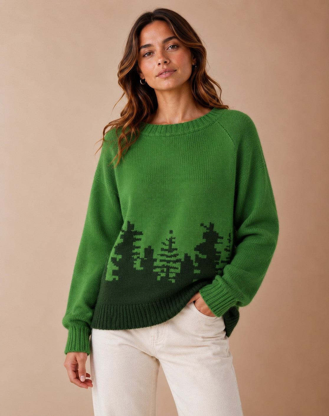 Pull en tricot pour femmes avec imprimé forêt