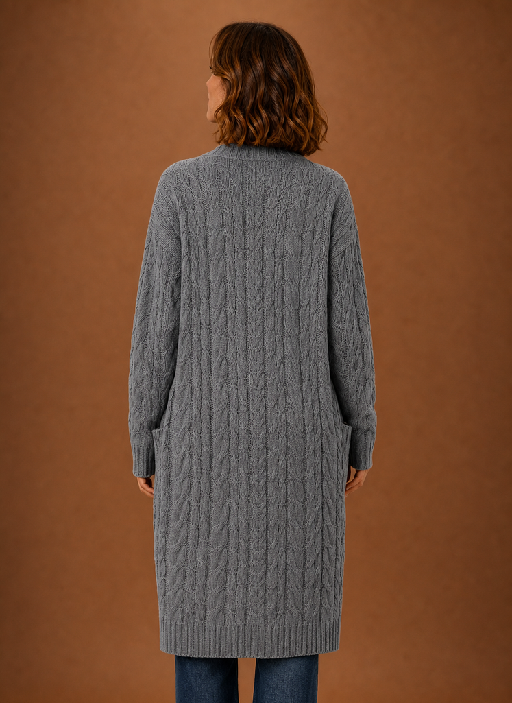 Cardigan long à capuche en tricot torsadé pour femmes