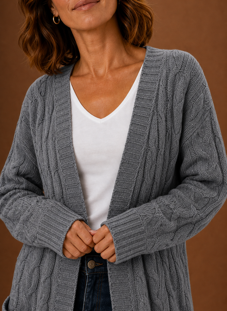 Cardigan long à capuche en tricot torsadé pour femmes