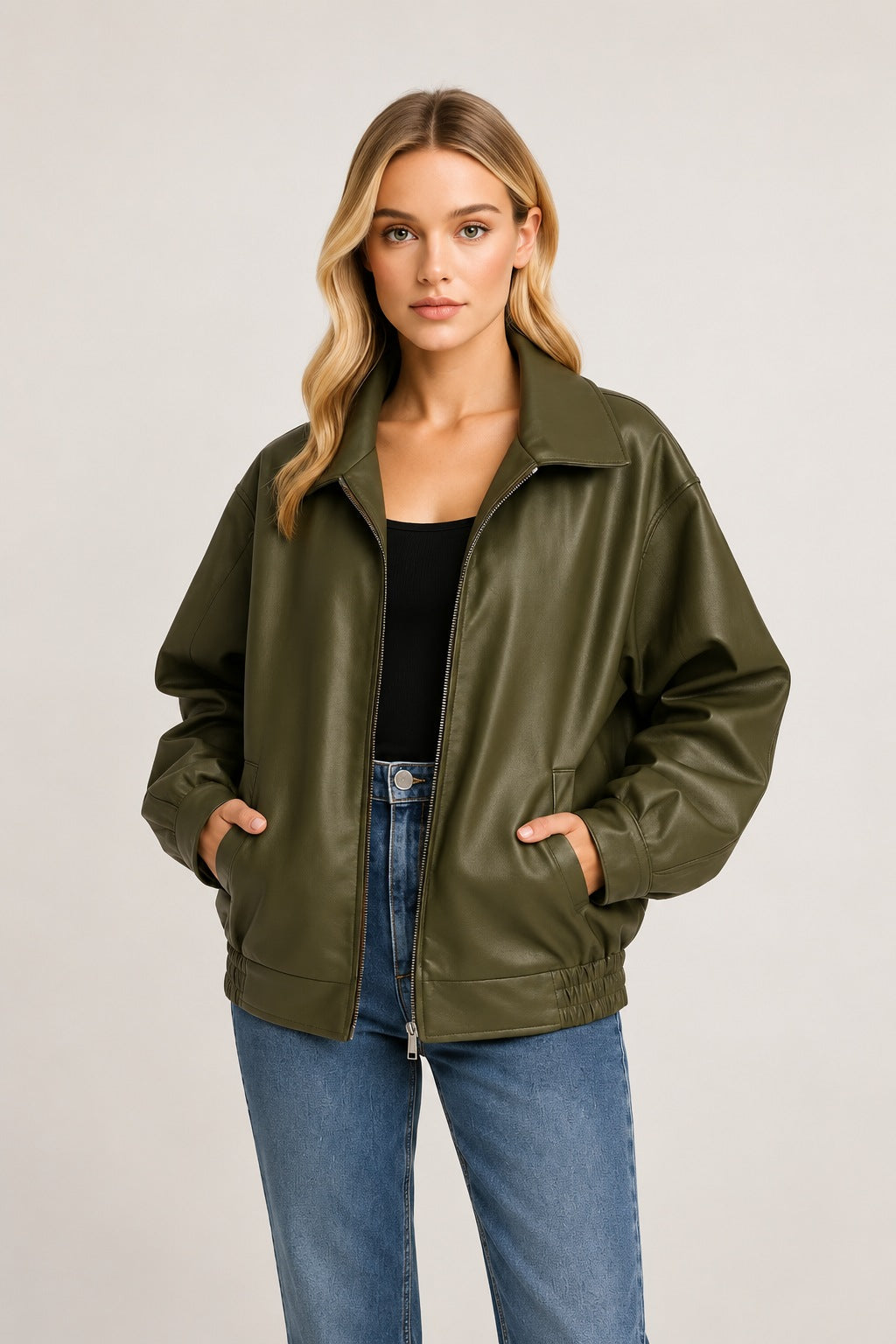 Veste Oversized en Similicuir pour Femmes - Style Urbain avec Fermeture Éclair