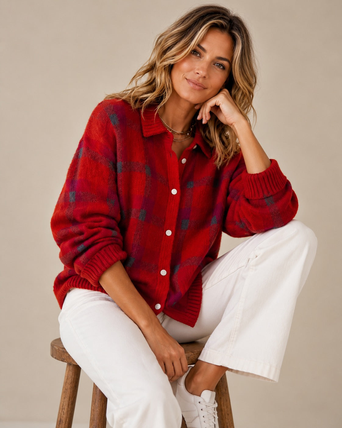 Gilet en Tricot à Carreaux pour Femmes — Design Rétro à Motif Check