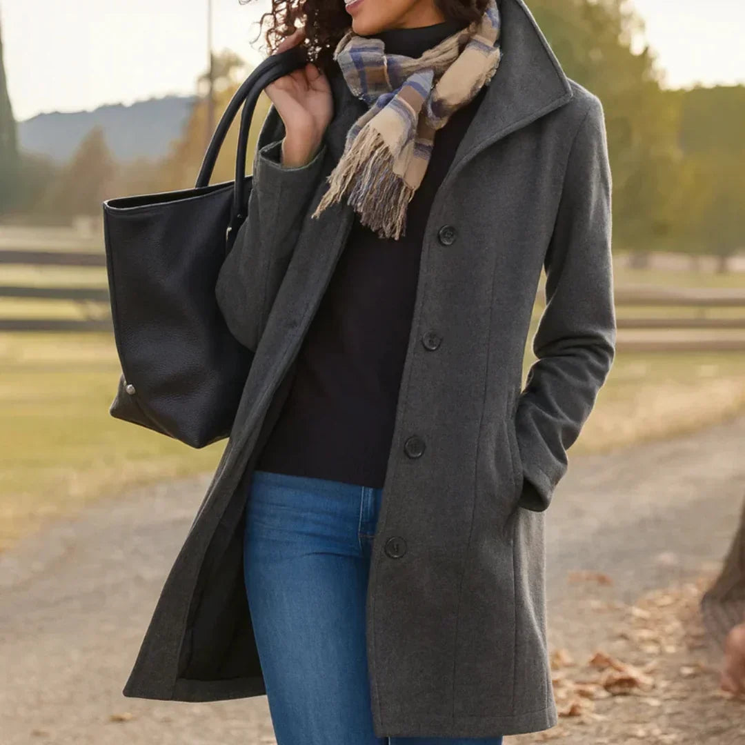 Manteau Peacoat à Manches Longues pour Femmes en Mélange de Laine