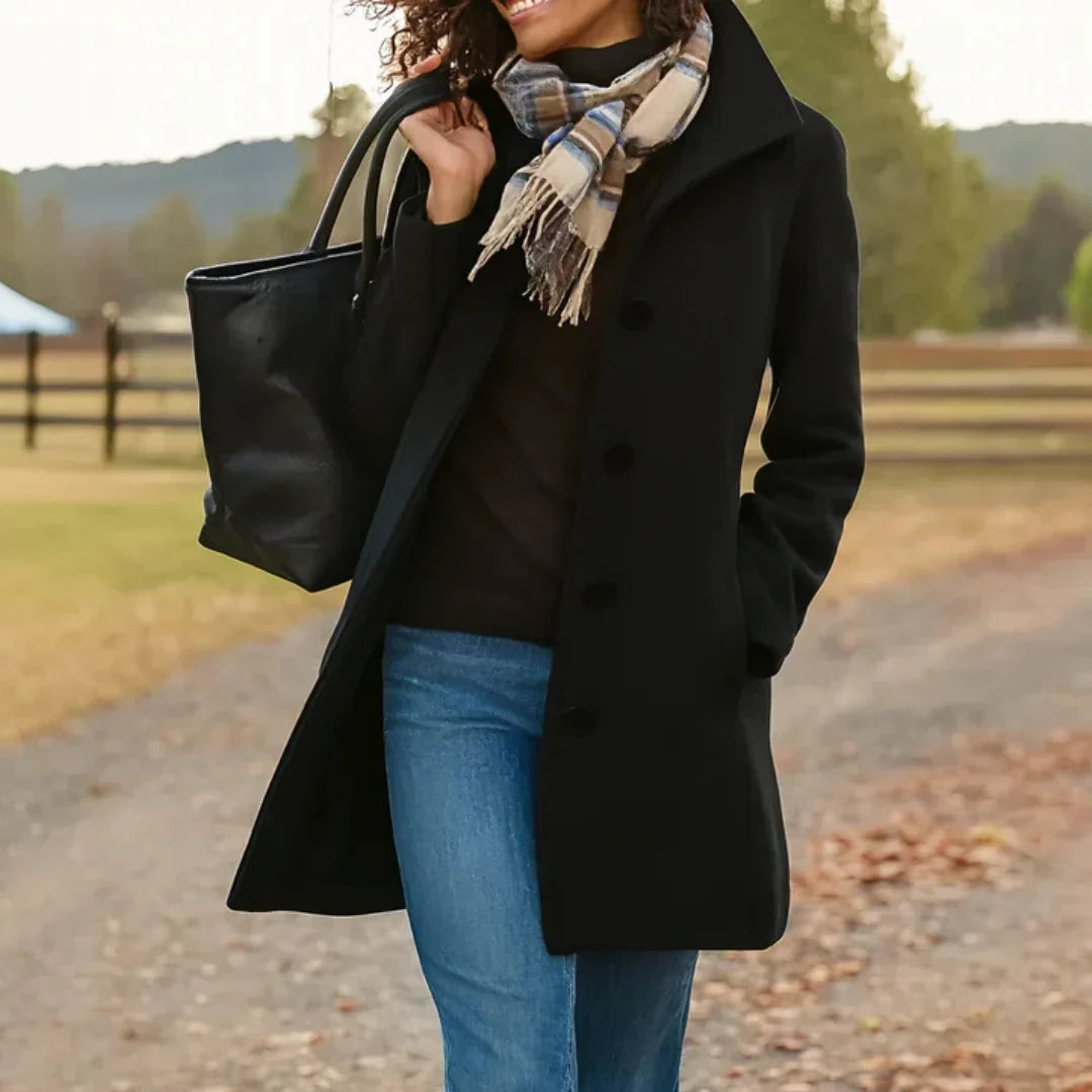Manteau Peacoat à Manches Longues pour Femmes en Mélange de Laine