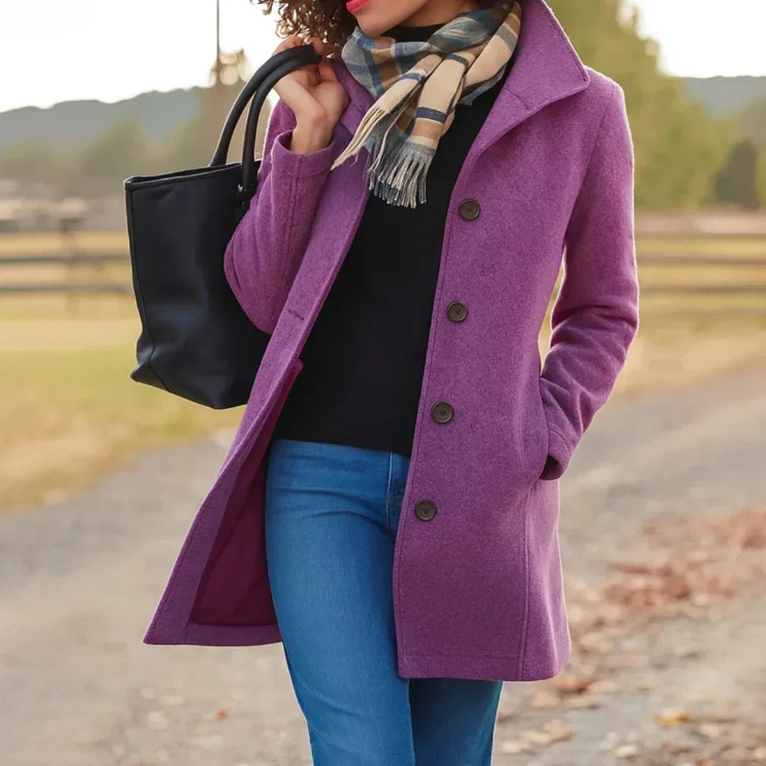 Manteau Peacoat à Manches Longues pour Femmes en Mélange de Laine