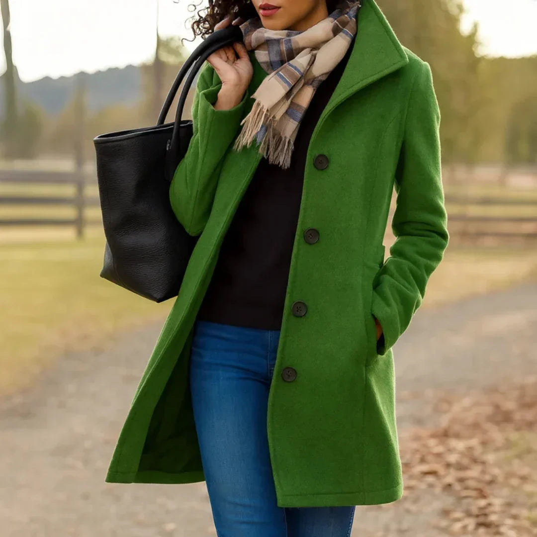 Manteau Peacoat à Manches Longues pour Femmes en Mélange de Laine