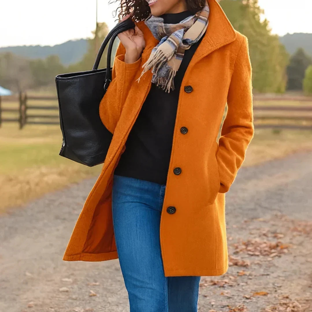 Manteau Peacoat à Manches Longues pour Femmes en Mélange de Laine