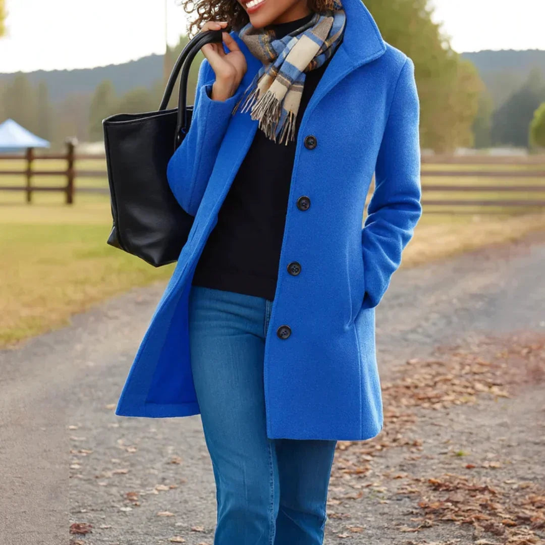 Manteau Peacoat à Manches Longues pour Femmes en Mélange de Laine