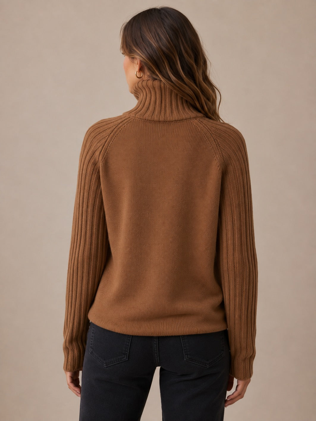 Pull col roulé en tricot à côtes pour femmes