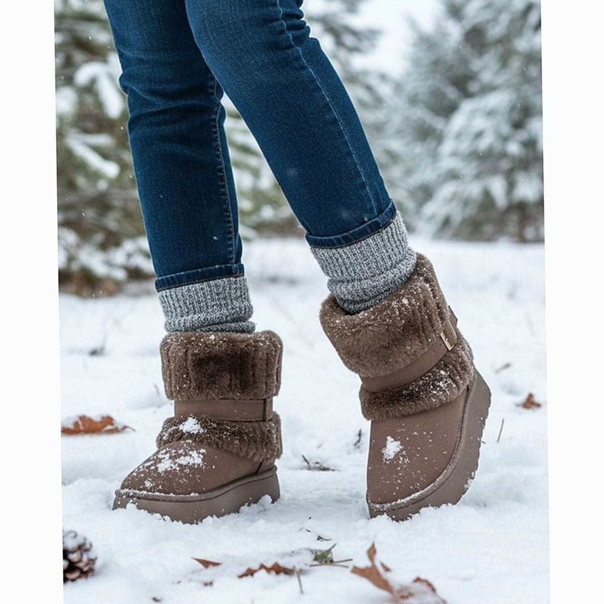 Bottes d'hiver pour femmes avec fourrure et design à enfiler