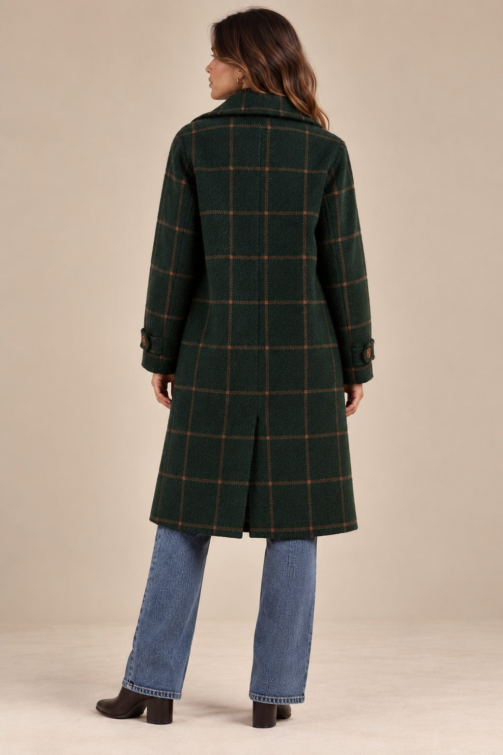 Manteau en Tweed à Carreaux en Laine Mélangée Rétro pour Femmes avec Col à Revers
